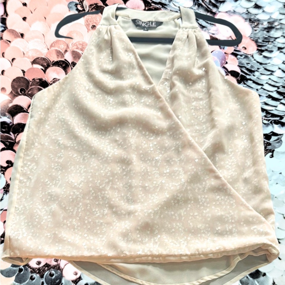 Single Cream Sequin Women's sleeveless Top bridal cocktail large sheet flowy